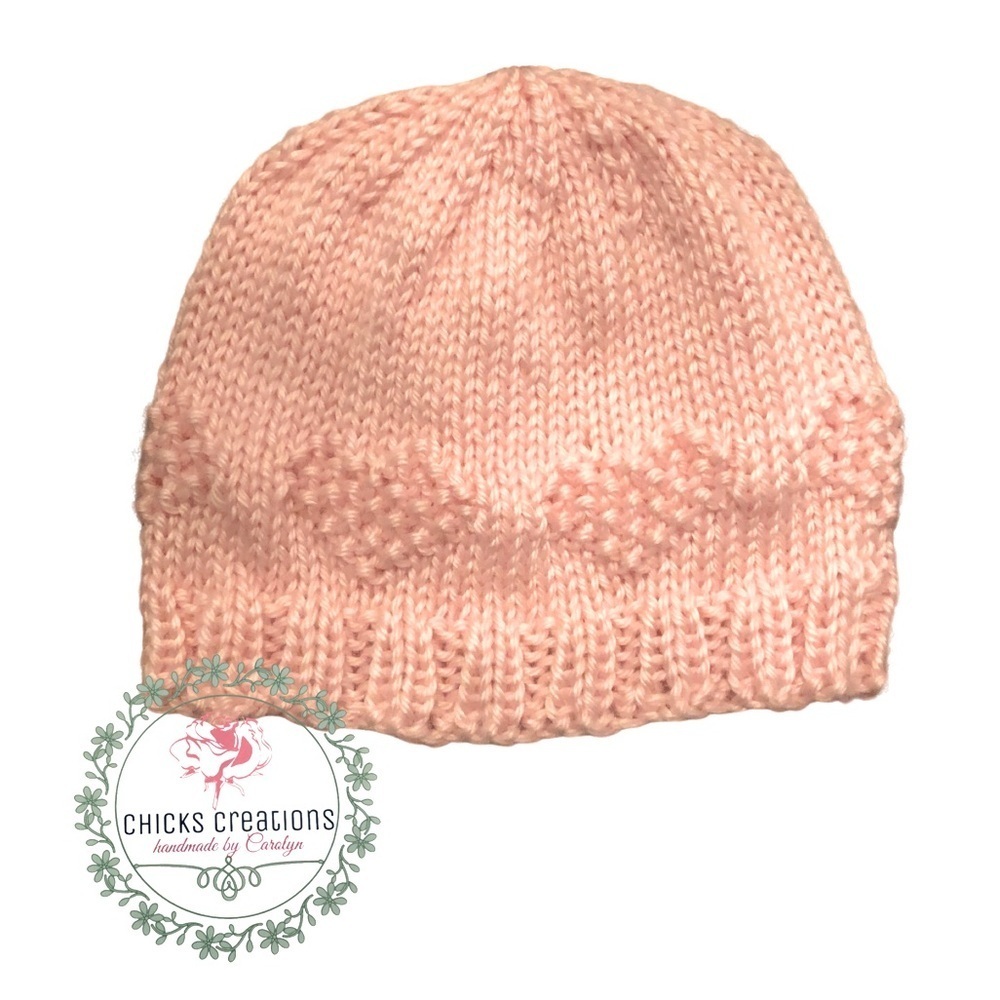 Hand Knit “You Are Loved”‎ Baby Hat w/Textured Heart Design in Baby Pink, NWOT